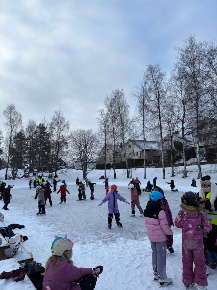 En gruppe mennesker som står på ski