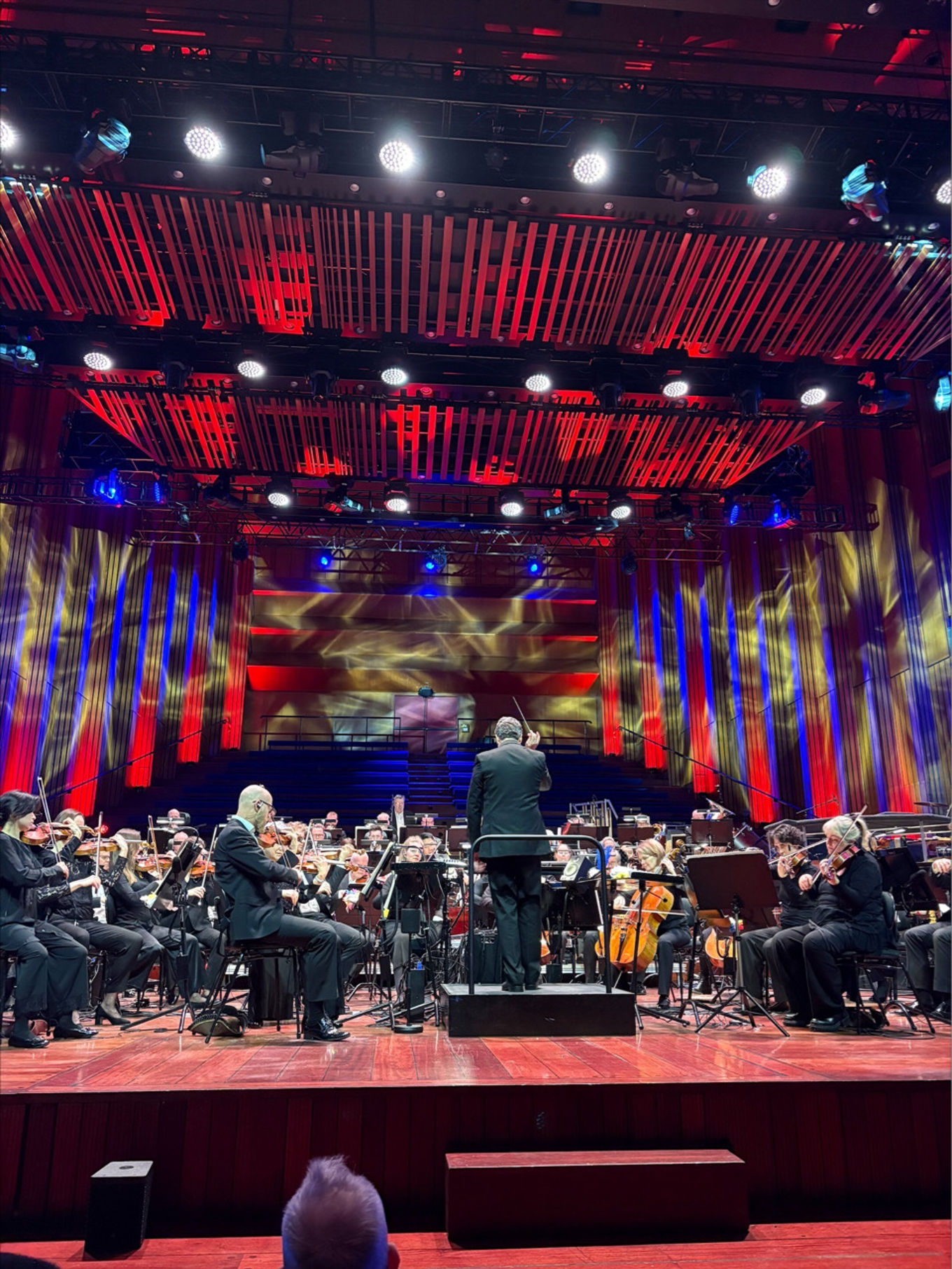 Foto: Erle Lien en person som står på en scene med et orkester